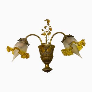 Single Brass Sconce with Amber Frilled Glass Shades, 1950s