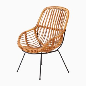 Italian Rattan and Wicker Armchair, 1950s