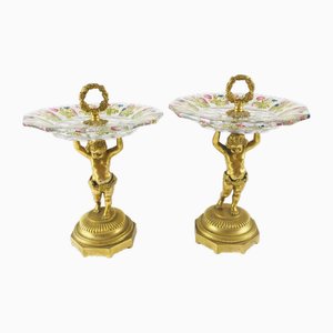 Ständer aus vergoldeter Bronze und geschliffenem und farbigem Kristallglas, Österreich, 1800er, 2er Set