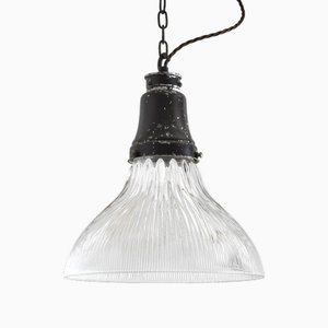 Lampada a sospensione vintage in vetro di recupero di Holophane, anni '50
