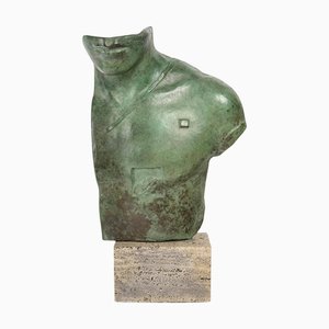 Igor Mitoraj, Busto de hombre, siglo XX, Bronce sobre base de travertino