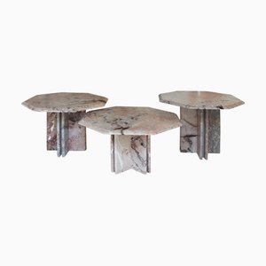Italian Hexagonal Nesting Tables in Arabescato Rosato Marble, 1970s, Set of 3
