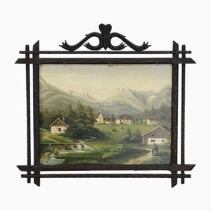 Alpenlandschaft mit Tiroler Bergdorf, 1880, Ölgemälde, gerahmt