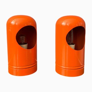 Lampade da tavolo vintage arancioni nello stile di Selene Lightolier, set di 2