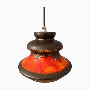 Fat Lava Red and Brown Ceramic Pendant Lamp, West Germany