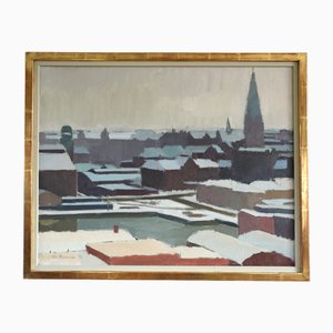 Orizzonte invernale, pittura a olio, con cornice