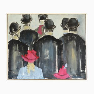 Caminando entre la multitud, pintura al óleo, enmarcado