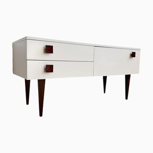 Cassettiera bassa in teak bianco, anni '60