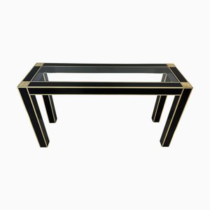Art Deco Console in Black Lacquer with Brass Trim, 1970s