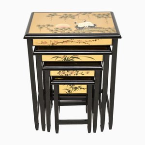 Vintage Lacquered Chinoiserie Nesting Tables, 1970s, Set of 4