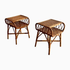 Vintage Nachttische aus Korbgeflecht mit gewellten Details, Italien, 1950er, 2er Set