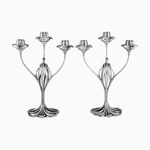 Jugendstil Kandelaber aus versilberter Bronze von Georges De Feure, 1901, 2er Set