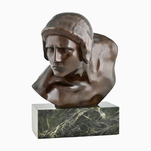 Constant Roux, Art Deco Bust of Achilles, 1920, Bronze on Marble Base