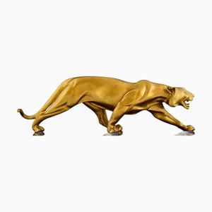 Rulas, Art Deco Sculpture of a Panther, 1930, Bronze on Marble Base
