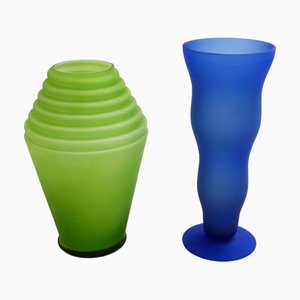 Vases in Colored Frosted Glass, 1980s, Set of 2