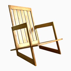 Modern Armchair with Parallel Slats in Natural Wood, 1980s