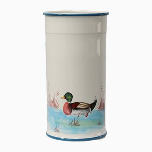 Mid-Century Modern Ceramic Umbrella Stand with Painted Decorations, 1950s