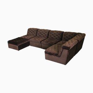 Divano modulare vintage in velluto marrone, anni '70, set di 6