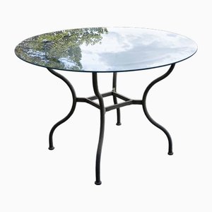 Iron Outdoor Table with Round Glass Top, 1990s
