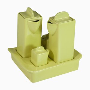 Brambilla Yellow Ceramic Oil Set by Angelo Mangiarotti, 1960, Set of 5