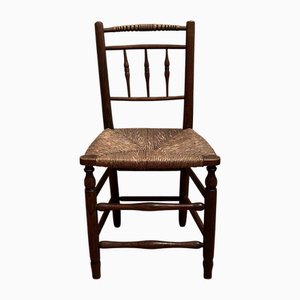 Arts and Craft Rush Seated Chair with Turned Bobbin Back