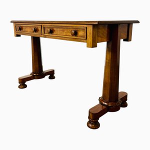 Mesa de biblioteca William IV inglesa antigua de caoba con tablero de cuero, década de 1830