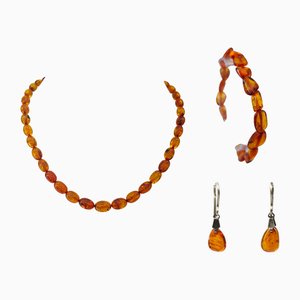 Vintage Baltic Amber Necklace, Bracelet and Earrings, Set of 4