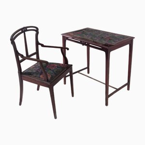 Italian Art Nouveau Style Desk and Chair Set, Set of 2