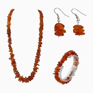 Vintage Baltic Amber Necklace, Bracelet and Earrings, Set of 4