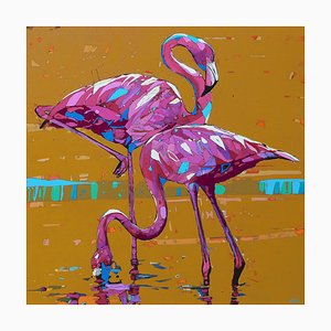 Rafal Gadowski, Flamingos 27, 2024, óleo sobre lienzo