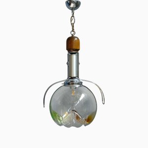Pendant Lamp in Steel and Murano Glass