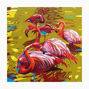 Rafal Gadowski, Flamingos 31, 2025, Olio su tela