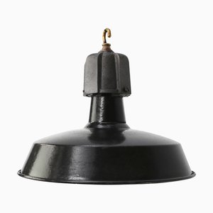 Vintage Factory Pendant Lamp in Black Enamel and Cast Iron from GAL
