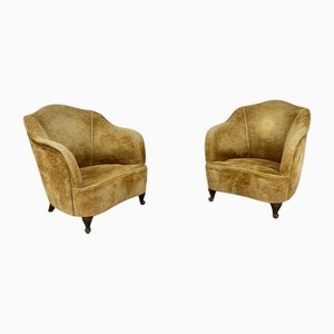 Yellow Velvet Armchairs, 1970s, Set of 2