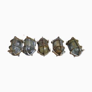 Vintage Industrial Bulkhead Wall Ceiling Marine Ship Lights, 1970s, Set of 5
