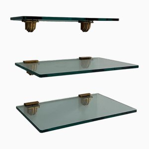 Three Level Glass Shelf with Bronze Brackets by Peter Ghyczy, 1980s, Set of 3