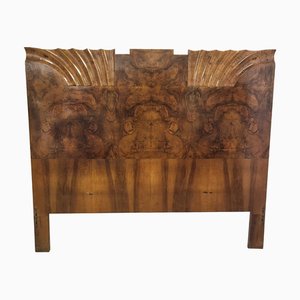 Art Deco Headboard & Footboard in Walnut and Walnut Root, 1940s, Set of 2