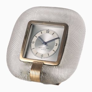 Murano Glass and Brass Table Clock by Ercole Barovier for Barovier & Toso, 1950s