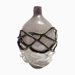 Lilac and Black Iridescent Murano Glass Vase attributed to Sergio Costantini, Italy, 1990s
