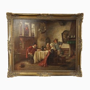 Fritz Wagner, Dutch Genre Interior, 1920s, Oil on Canvas, Framed