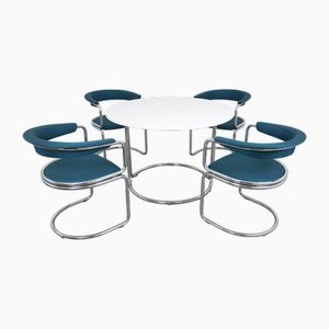 Juego de mesa de comedor con 4 sillas Cantilever de acero tubular de Läsko, Alemania, años 70. Juego de 5