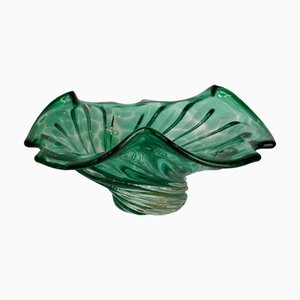 Ciotola fatta a mano in vetro verde, anni '70