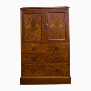 Hoher Art Deco Schrank aus Leinen mit Intarsien, 1930er