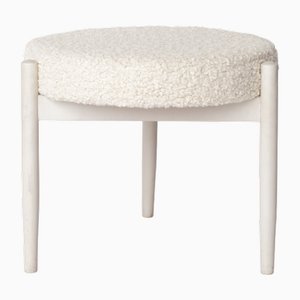 Vintage Stool in White Beech Wood & Wool Upholstery, 1970s