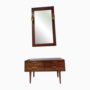 Console Table with Drawer and Mirror by Kai Kristiansen for Feldballes Møbelfabrik, Denmark, 1960s, Set of 2