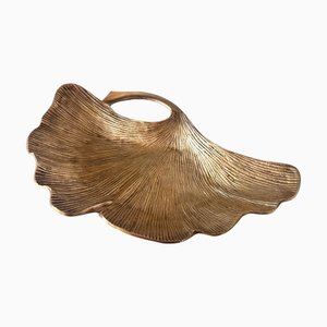 Catchall Art Nouveau Sculptural Feuille de Ginkgo en Laiton Poli, 1970s