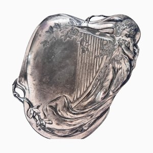 Art Nouveau French Silvered Metal Catchall Reclining Woman, 1920s