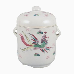20th Century Chinese Porcelain Container with Two Lids with Hand-Painted Motif of Dragons