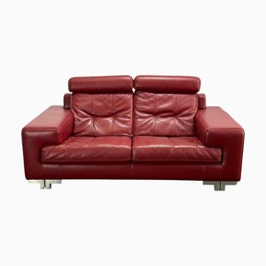 Sofá de dos plazas de cuero rojo de Roche Bobois