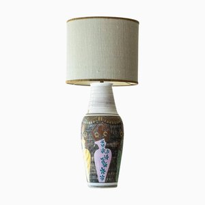 Ceramic Floor Table Lamp with Silk Lampshade attributed to R. Houben, 1970s